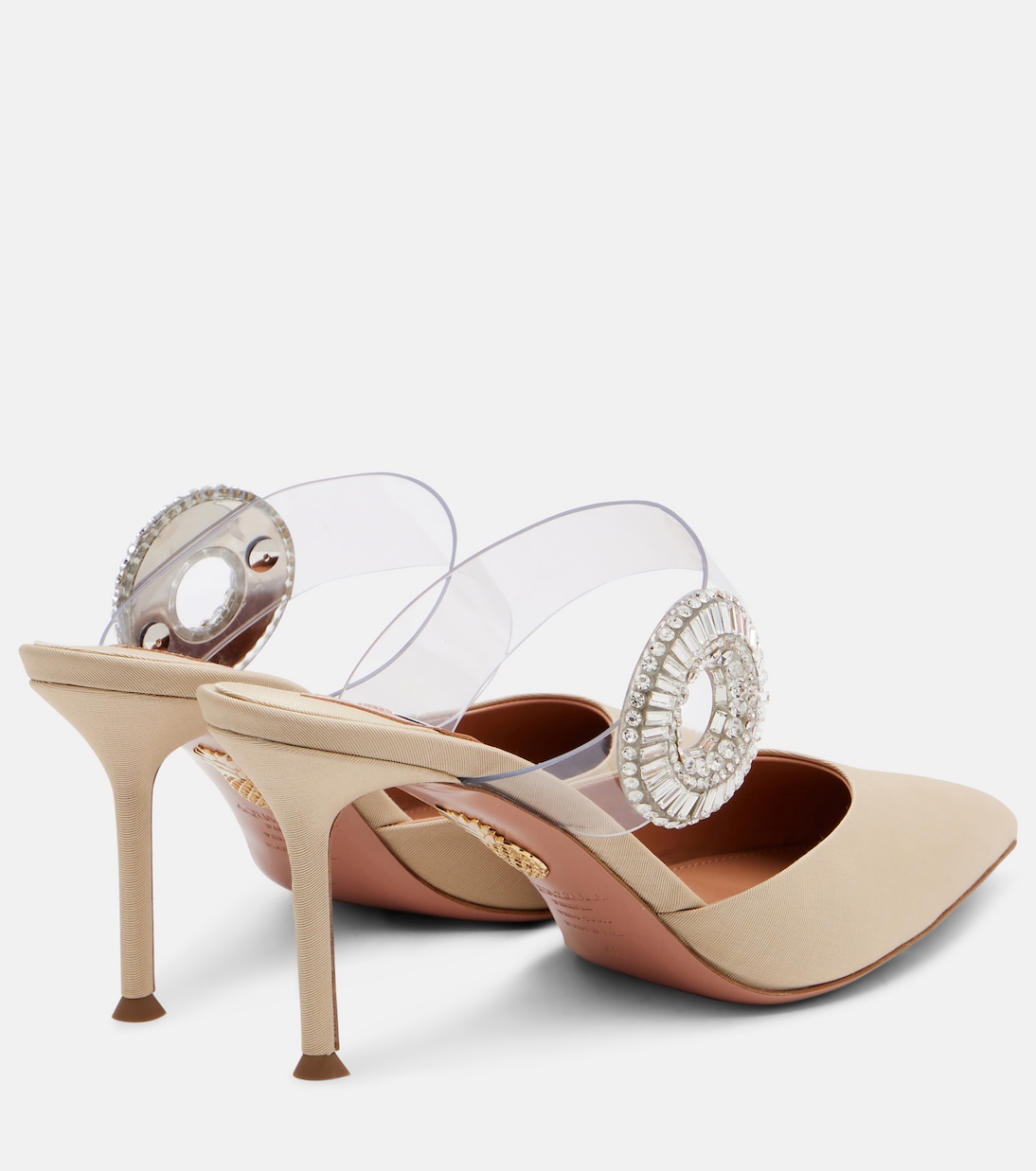 Кристальные обручи декорированные ПВХ шлепанцы Aquazzura, New Nude — фото 2