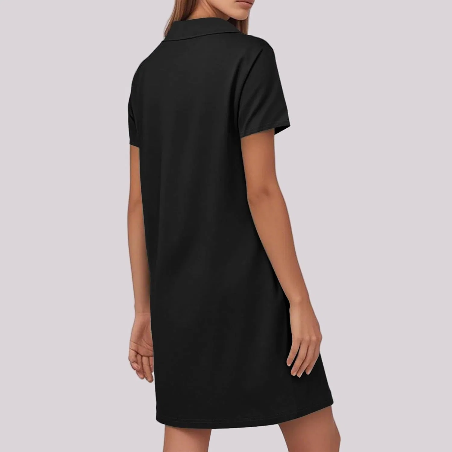 Generic Летние платья для женщин 2025: платье с V-образным вырезом, воротником и короткими рукавами, модное платье в стиле бохо, струящееся, для пляжного отдыха, миди-сарафан, A002 Black — фото 3