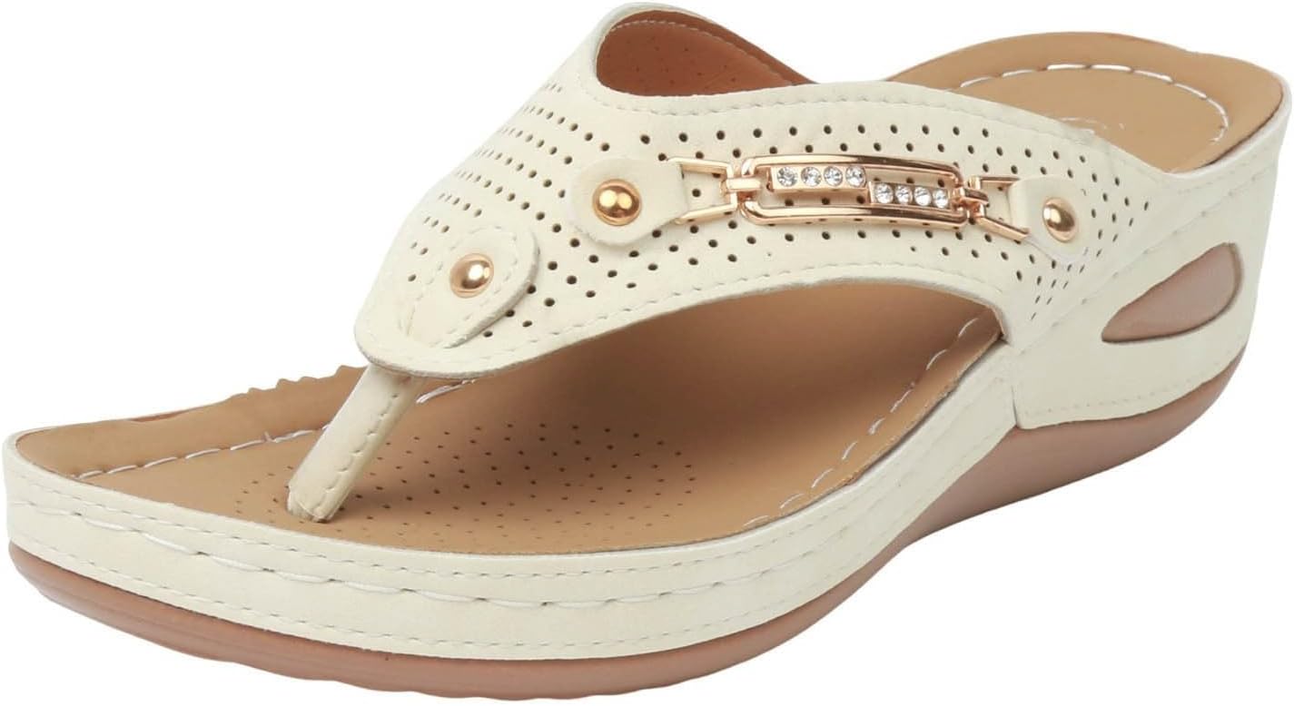 

Ортопедические женские сандалии модные на танкетке, слипоны, шлепанцы с эластичным ремешком на щиколотке, плоские сандалии, повседневные летние удобные с поддержкой свода стопы для плантарного фасцита Kajxz, белый