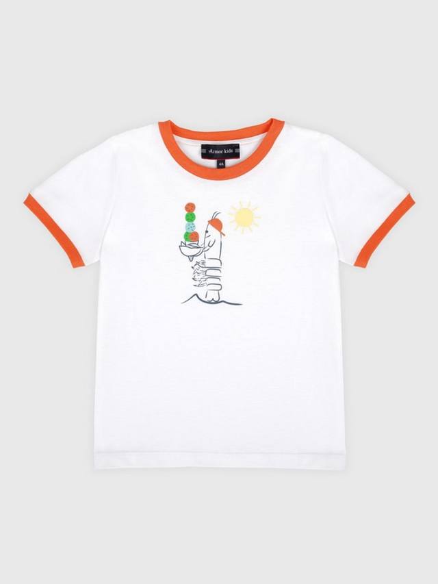 

Детская футболка с принтом креветок из хлопка Armor Lux, Blanc