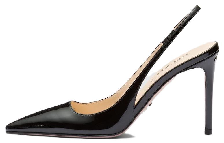 Патентные узкие лодочки на шпильке 9,5 см женские черные PRADA