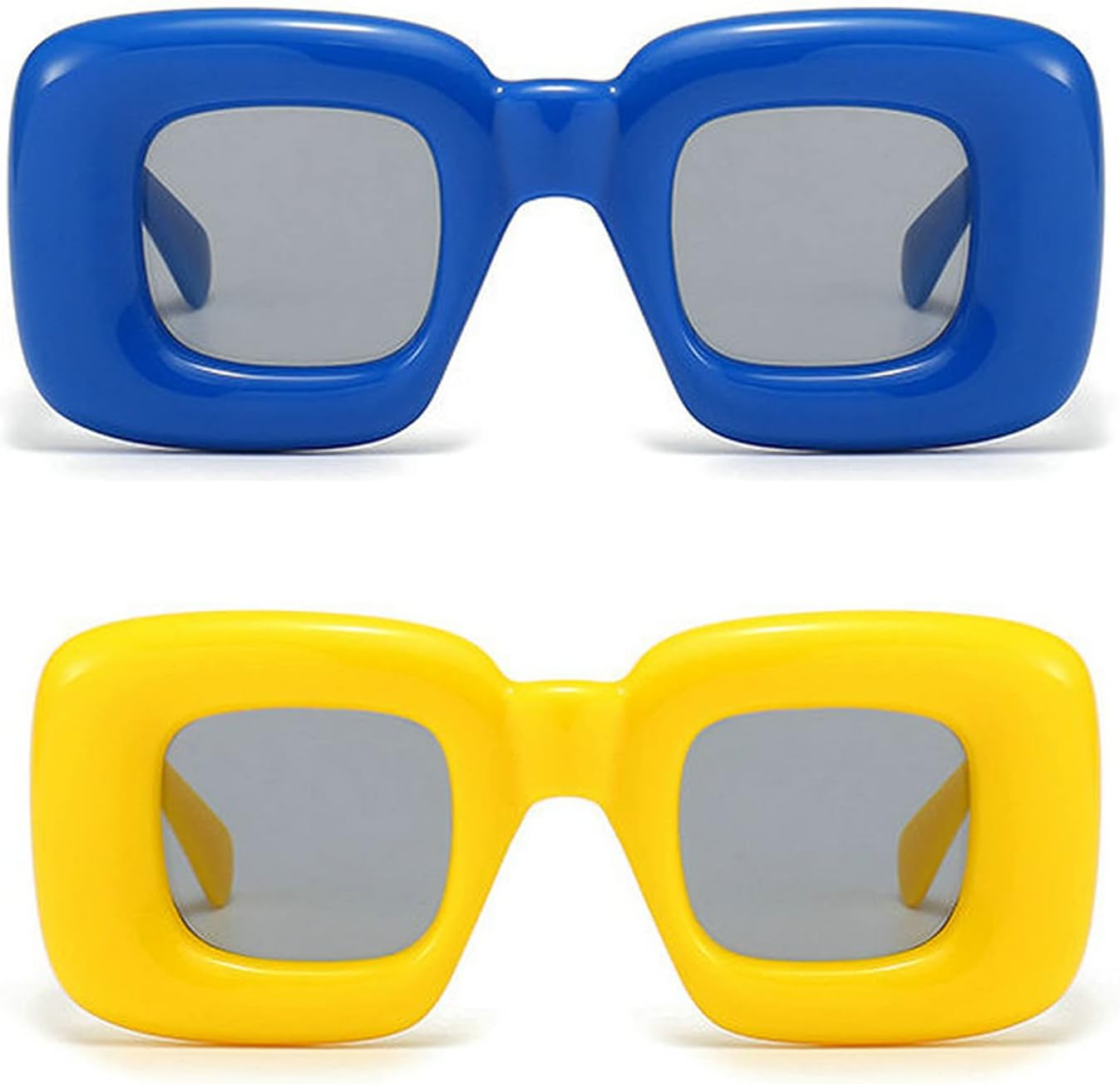 

Солнцезащитные очки COTIA Retro Square Candy Color для женщин, модные в стиле панк и хип-хоп, прямоугольные, с защитой от УФ-излучения UV400, для мужчин, уникальные, 2pcs Blue+yellow