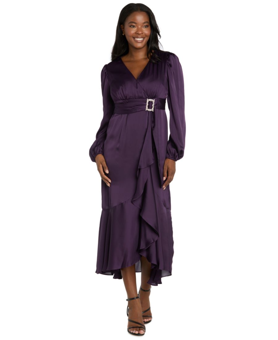 

Женское платье с длинными рукавами и имитацией запаха R & M Richards, Aubergine