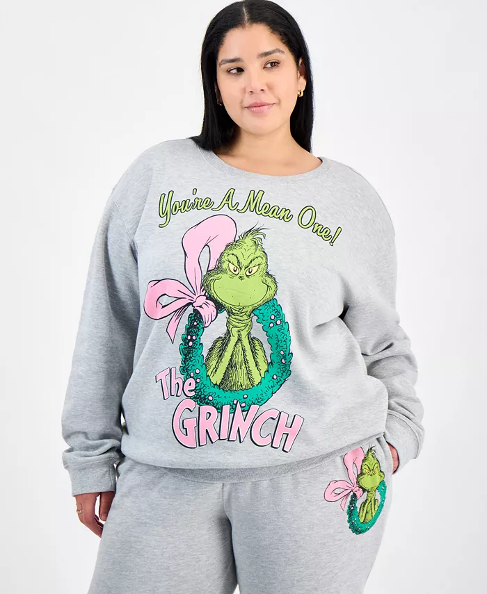 

Модный свитшот Plus Size с графикой венка Гринча Love Tribe, серый