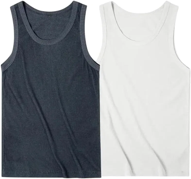 Мужской топ без рукавов Ribbed Heavyweight, 2 шт, White, Blue