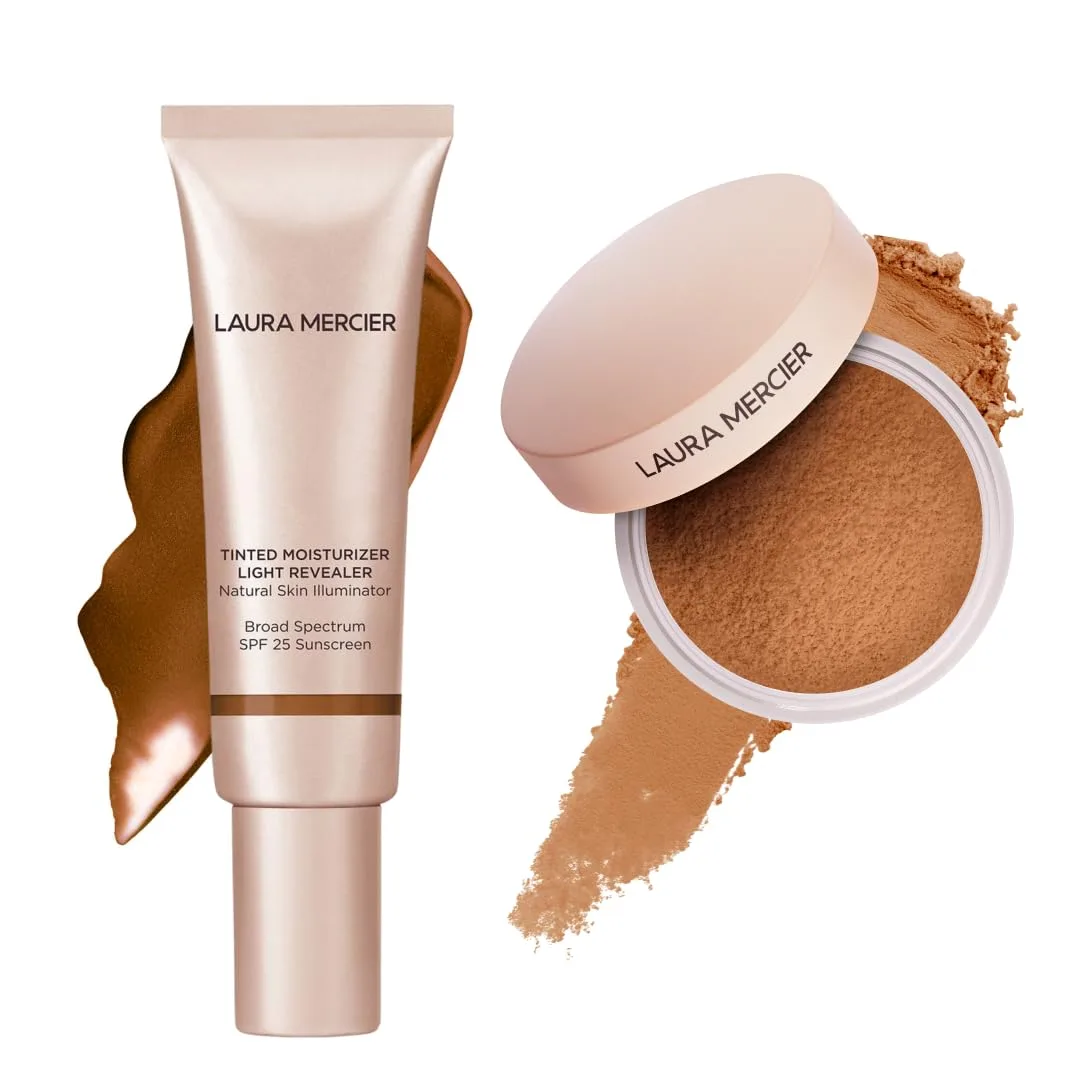 Laura Mercier Tinted Moisturizer Light Revealer с SPF 25, оттенок 6N1 Mocha, и Translucent Loose Setting Powder Ultra-Blur, оттенок Medium Deep Bun