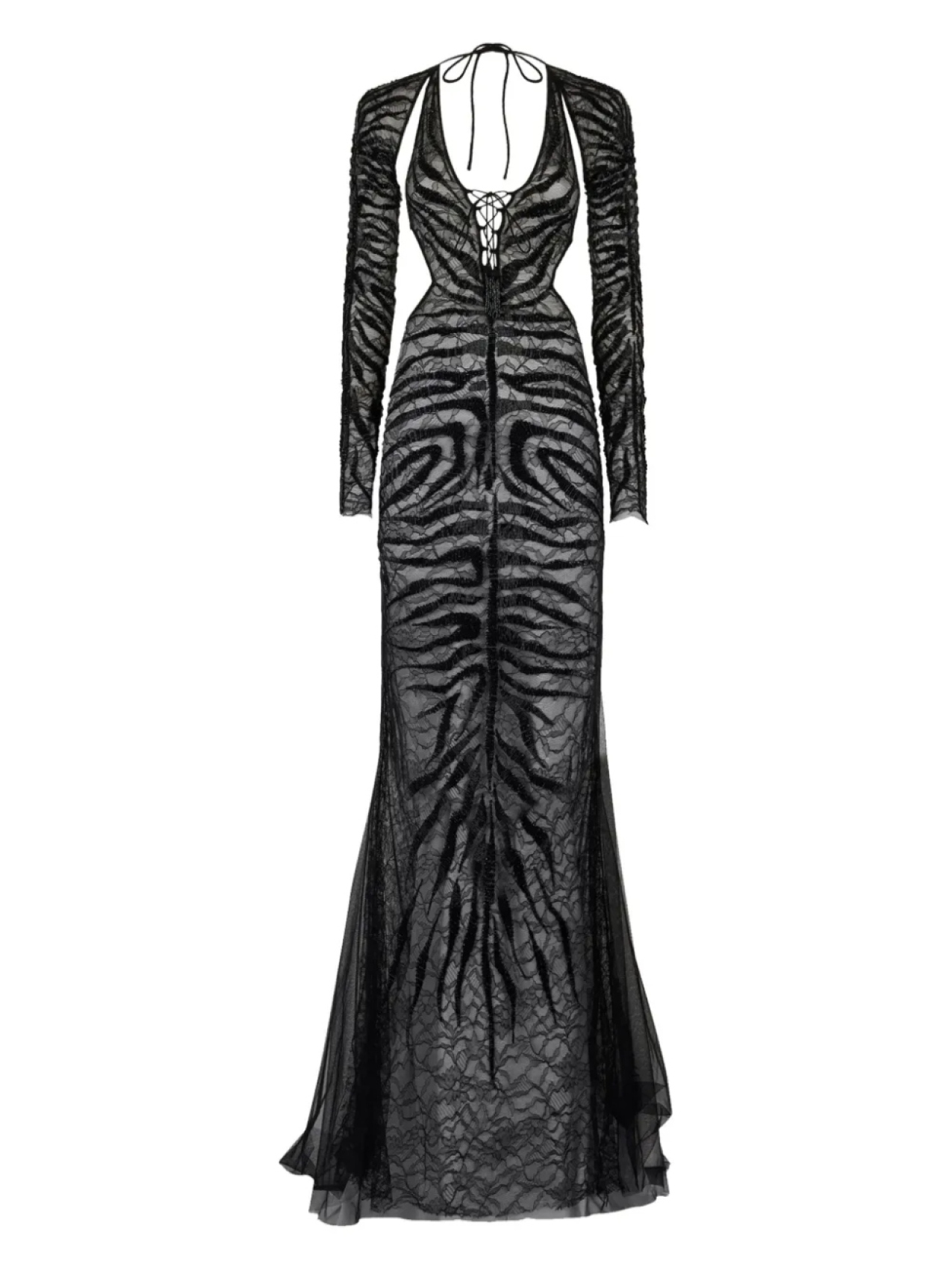 

Полупрозрачное вечернее платье с принтом Roberto Cavalli, черный