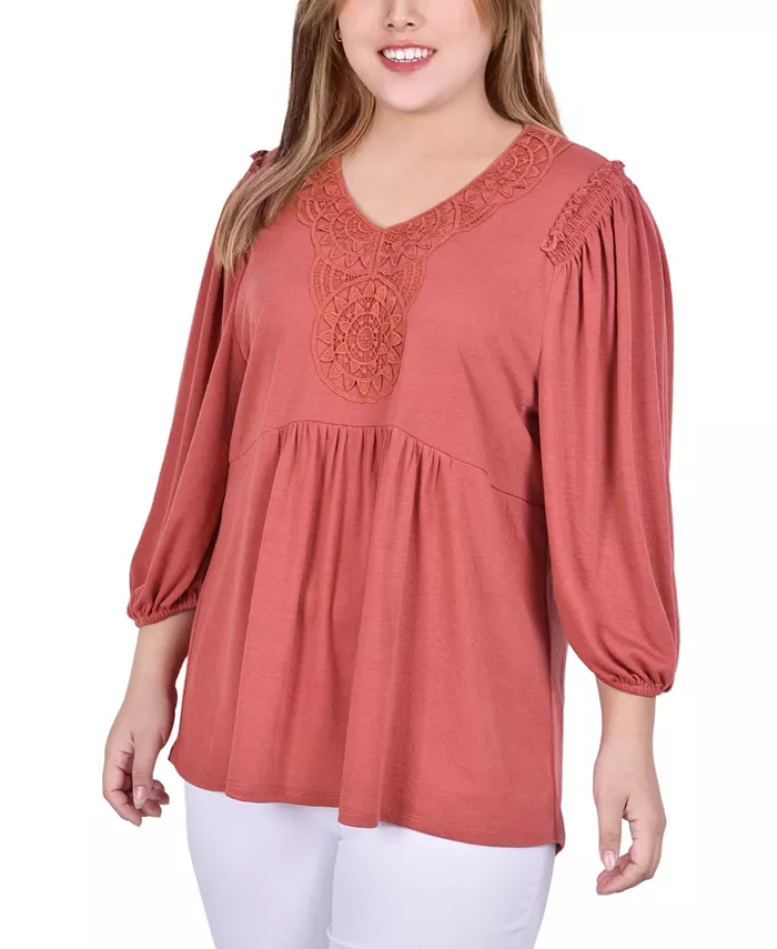 

Топ из трикотажной ткани с рукавами 3/4 больших размеров NY Collection, красный