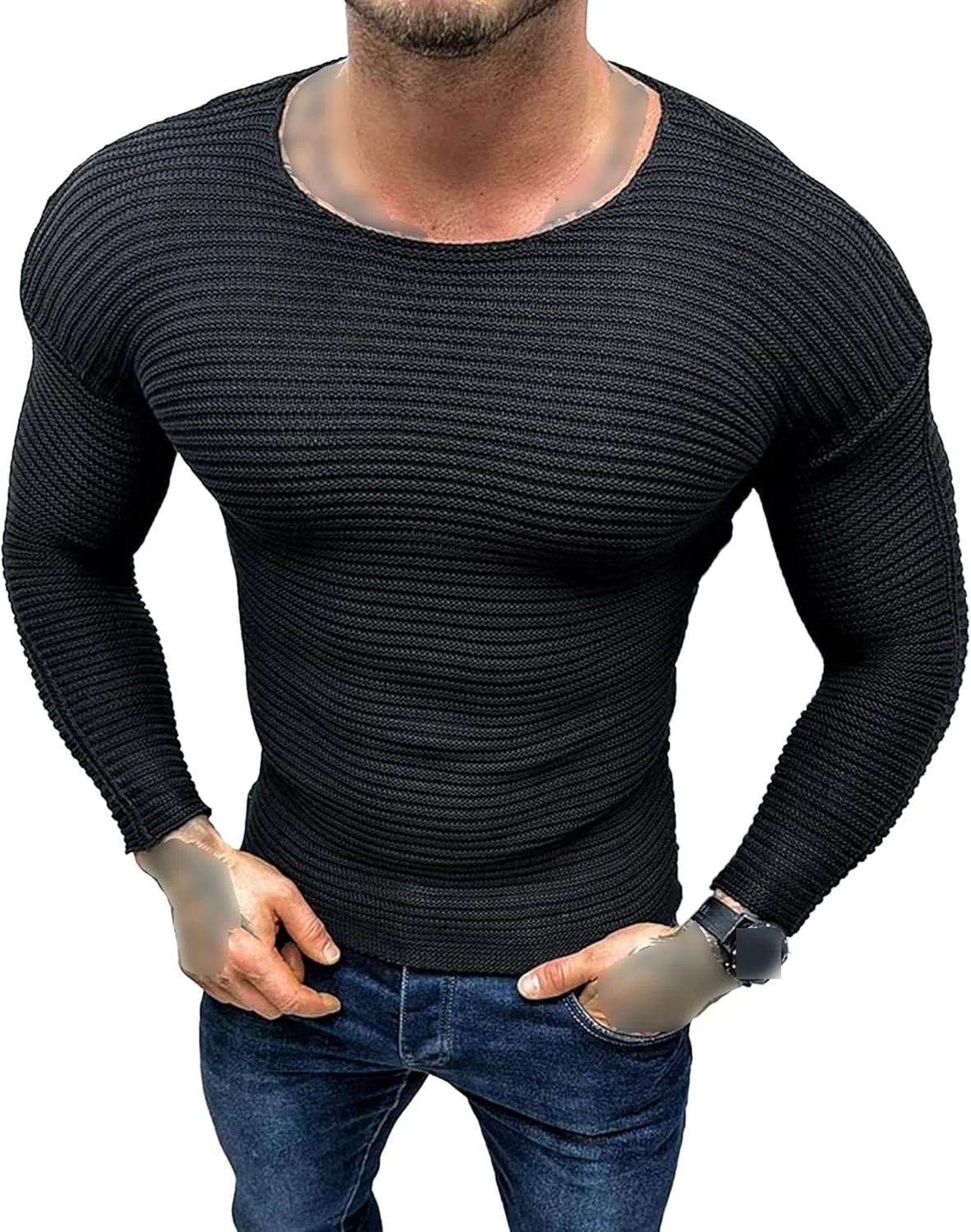 

Мужской базовый вязаный пуловер Slim Fit с круглым вырезом Gsywaipei