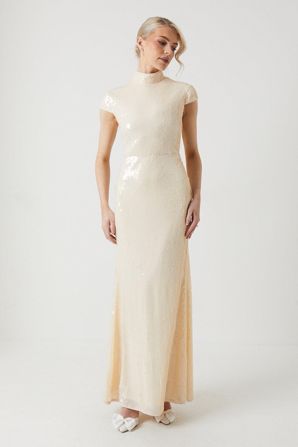 

Прозрачное свадебное платье с высоким воротником и пайетками Coast, белый