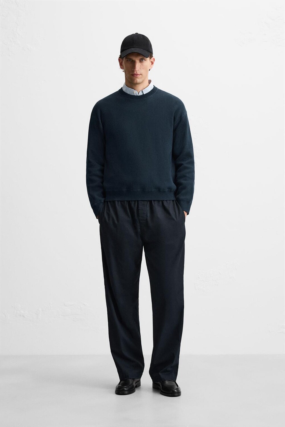 

Свитер из текстурированного хлопка ZARA, темно-синий