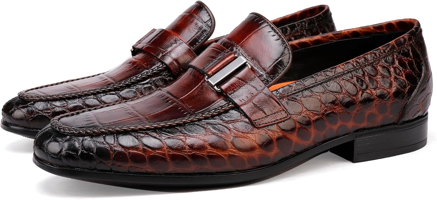 

Мужские туфли-лоферы из натуральной кожи, слипоны с тиснением под крокодила, удобной стелькой для свадеб и официальных мероприятий Golden Coxes Family, коричневый