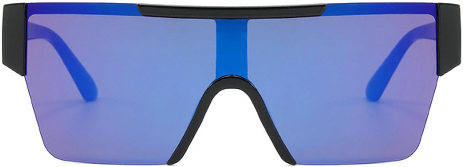 

Квадратные солнцезащитные очки для женщин, большие солнцезащитные очки с плоским верхом и зеркальными линзами для мужчин, винтажные солнцезащитные очки-щитки mincl, Blue