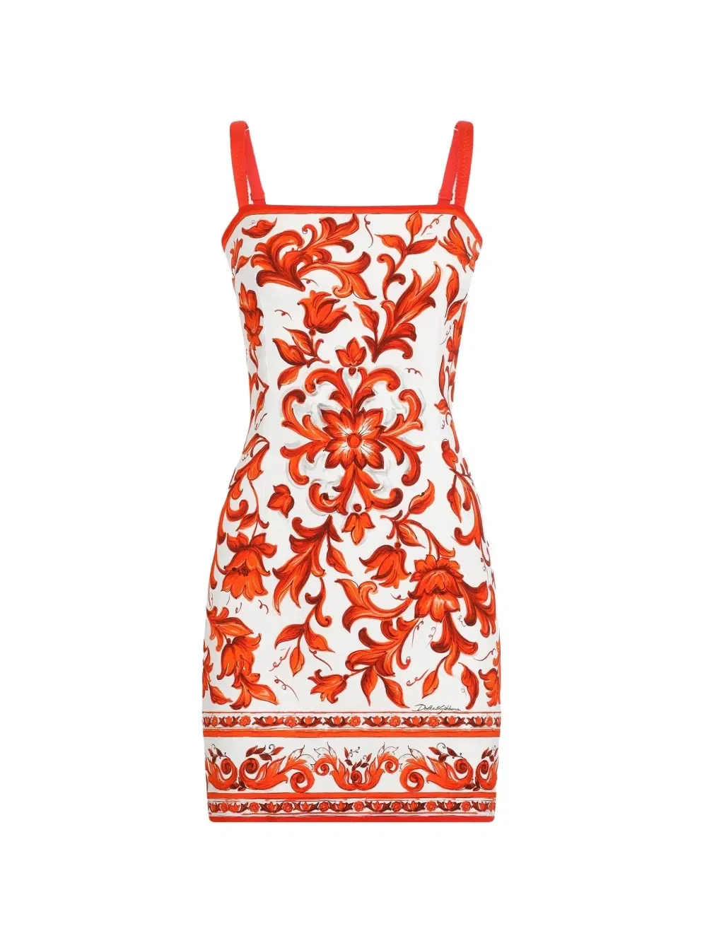 Платье из атласа с принтом майолики Dolce & Gabbana, красный