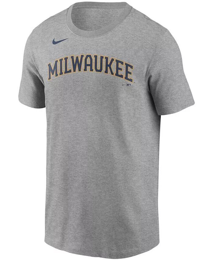 Мужская футболка Christian Yelich Grey Milwaukee Brewers с именем и номером Nike — фото 2
