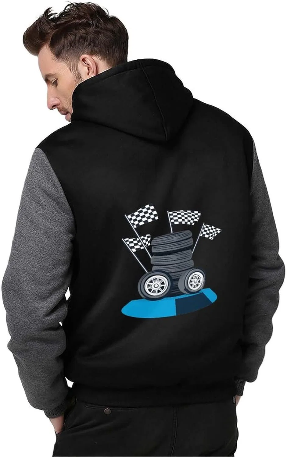 Толстовка на молнии с капюшоном, Vintage Racing Car, мужская, серая