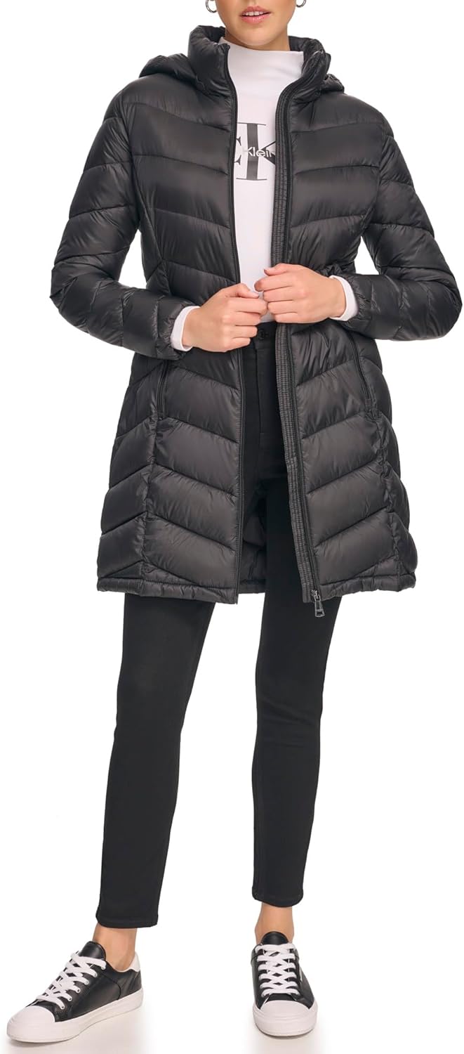 Женская длинная стеганая куртка Calvin Klein с шевронным узором, Light-Weight Black — фото 2