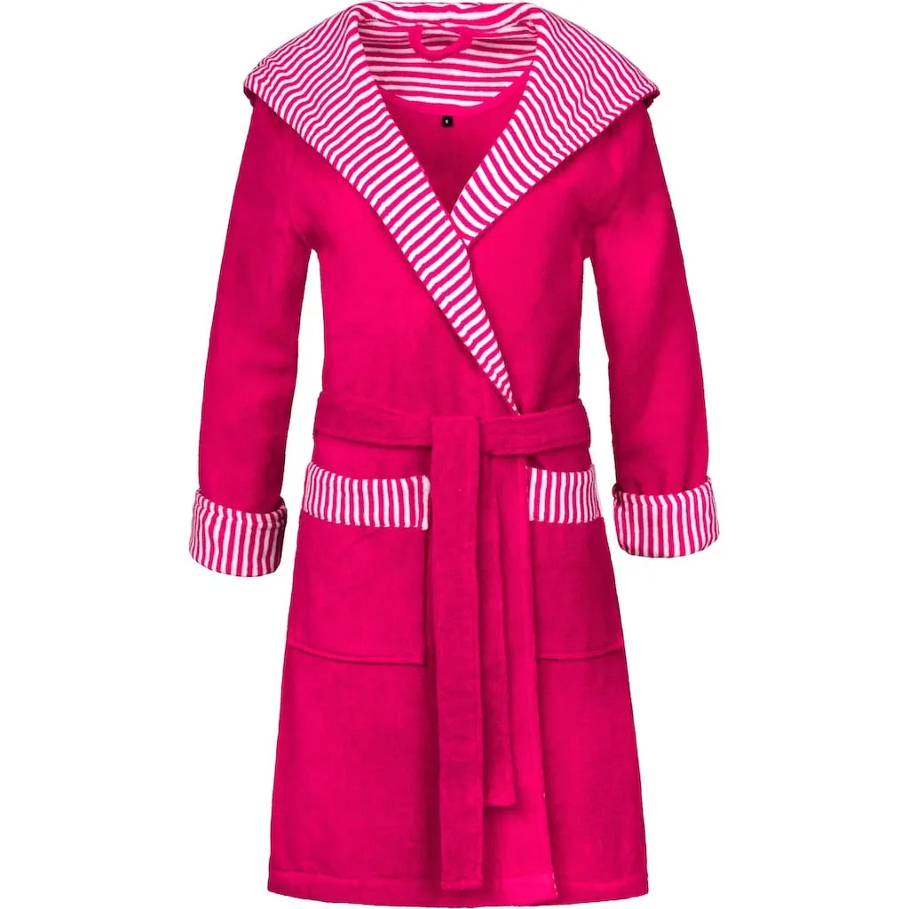 

Женский халат Day, идеально для сауны и спа, гостиничный халат, утренний халат с поясом, 1 шт., с капюшоном, с полосатыми акцентами и вышивкой логотипа, короткий Esprit, малина