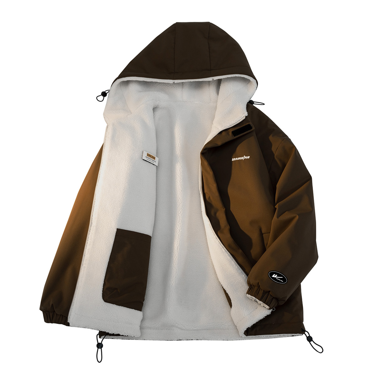 

Пуховик Unisex с капюшоном и флисовой подкладкой WARRIOR, coffee (reversible diy badge)