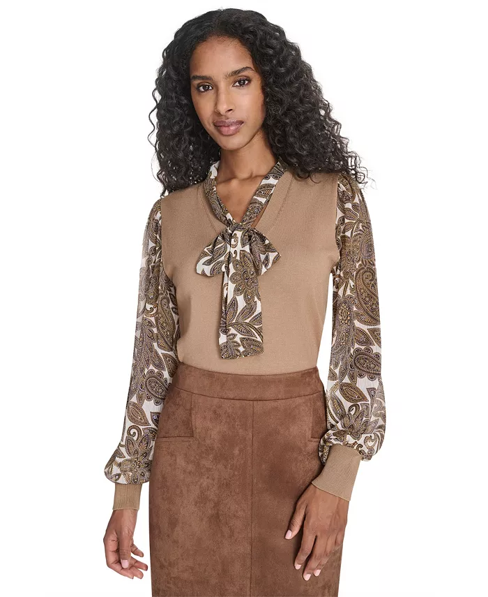 

Женский свитер с узором пейсли в смешанной технике Tommy Hilfiger, коричневый