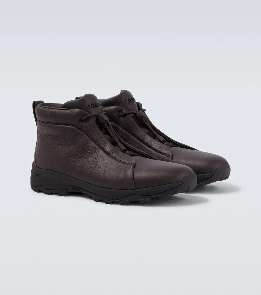 Кроссовки Vetta из кожи с тройной строчкой Zegna, коричневый