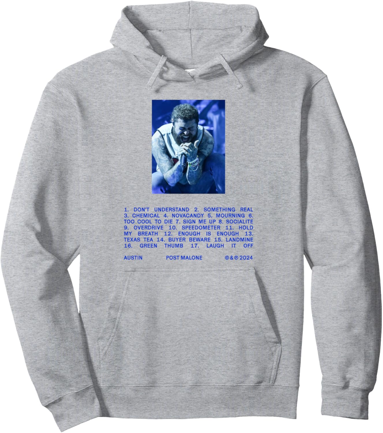 

Официальная толстовка Postmalone Austin с треклистом, серая Post Malone, Серый, Официальная толстовка Postmalone Austin с треклистом, серая Post Malone