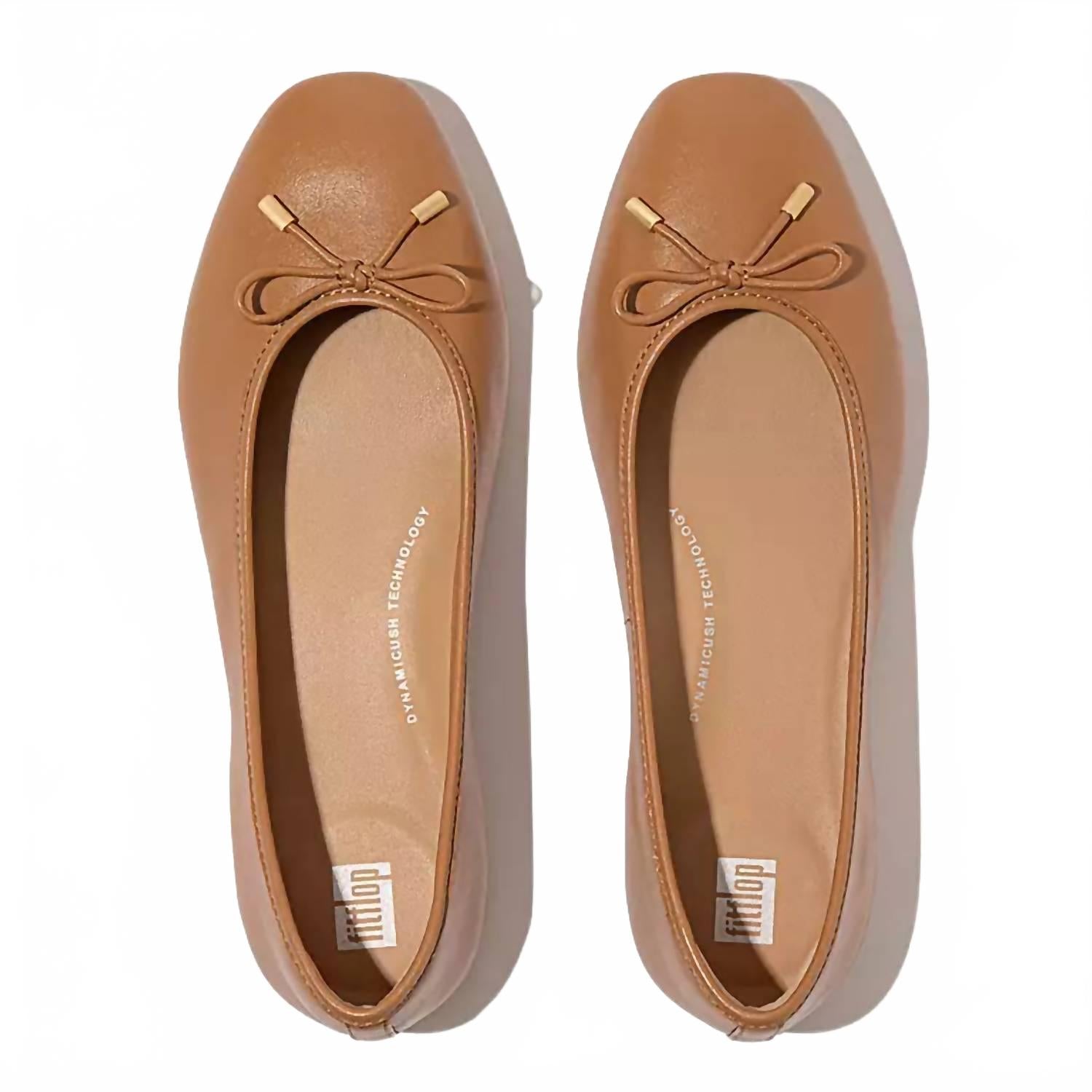 Женские балетки Delicato Bow из мягкой кожи в цвете пустынный загар Fitflop, Desert Tan — фото 3
