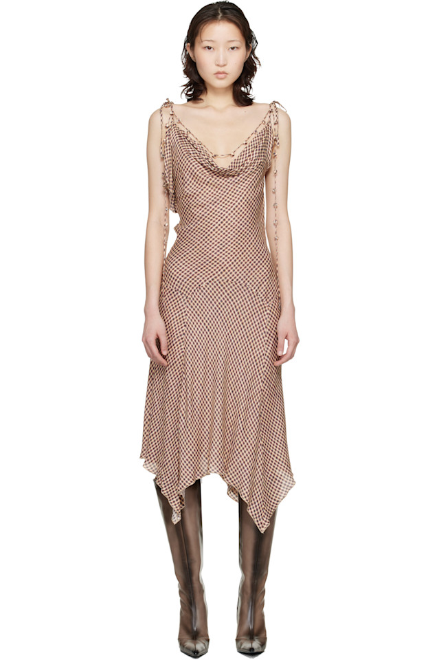 

Knwls Бежевое платье-миди из ткани тесс