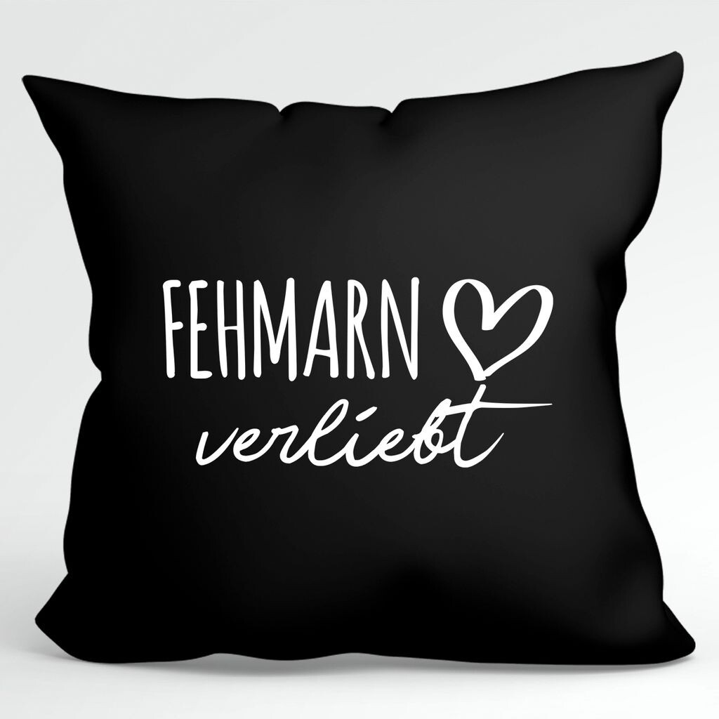 

УРАА! Подушка Fehmarn in love Декоративный чехол на подушку без наполнителя Черный с названием любимого острова Hellweg Druckerei