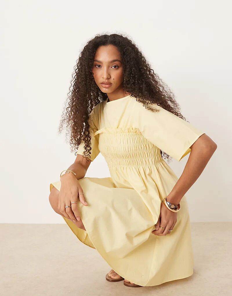 

Мини-платье-трапеция ASOS DESIGN со сборками в стиле бэби-долл цвета пахты