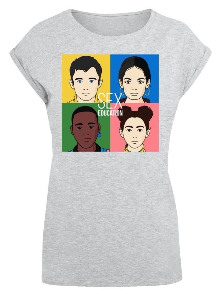 

Футболка с принтом Половое воспитание в сером цвете с пятнами F4NT4STIC