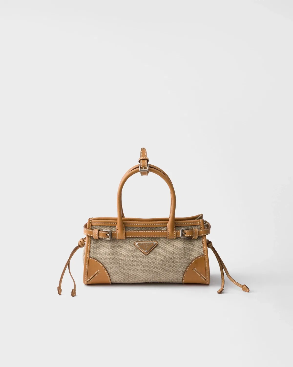 Маленькая льняная и кожаная сумка Prada Bonnie, бежевый