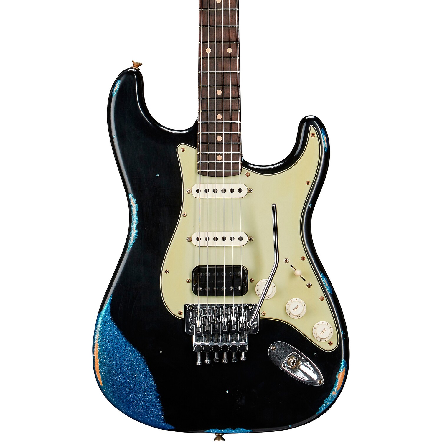 

Fender Custom Shop SuperNova Stratocaster HSS Heavy Relic Floyd Rose Электрогитара Black over Blue Sparkle