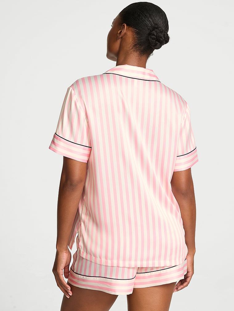 Короткий пижамный комплект из глянцевого атласа Victoria'S Secret, embroidered print — фото 4