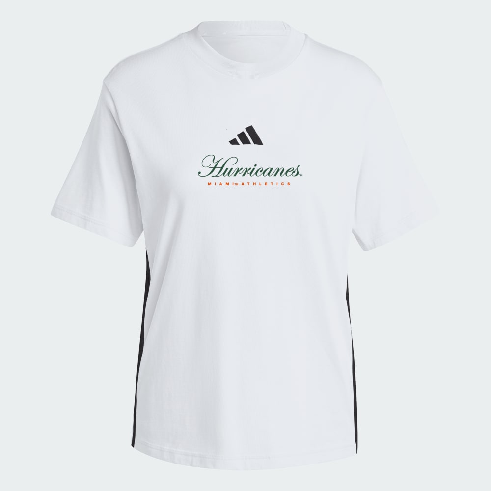 

Футболка Adidas Miami Hurricanes Essentials 3-Stripes Tee, цвет White/Collegiate Orange/Multi