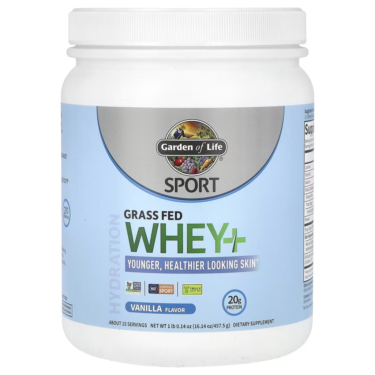 

Sport, Grass Fed Whey+, ваниль, 1 фунт 0,14 унции (457,5 г) Garden Of Life