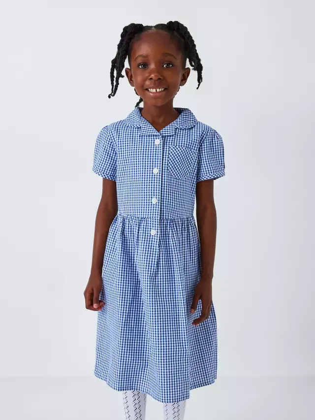 Летнее платье в клетку с поясом, школьное John Lewis, Blue Navy