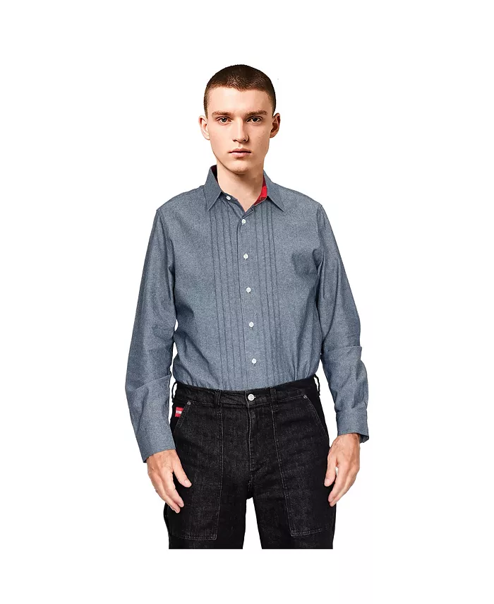 

Мужская рубашка с защипами American Heritage Collection из ткани шамбрэ Level 7, синий