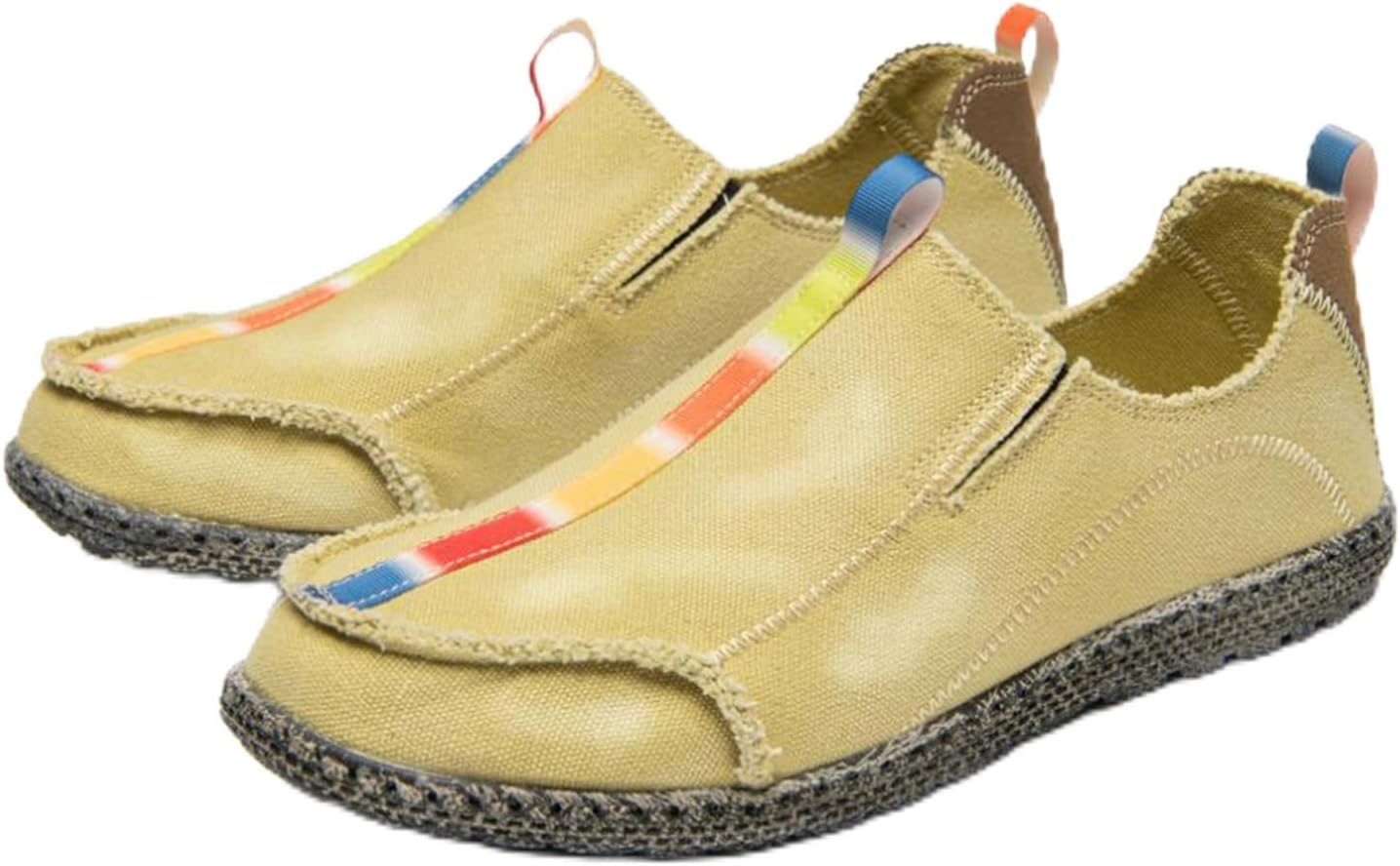 

Мужские тканевые лоферы-пенни, модные слипоны для прогулок с радужными петлями, нескользящей мягкой подошвой, для улицы, вождения, ходьбы, отдыха, винтажные плоские лодочные туфли Dacnakby, желтый