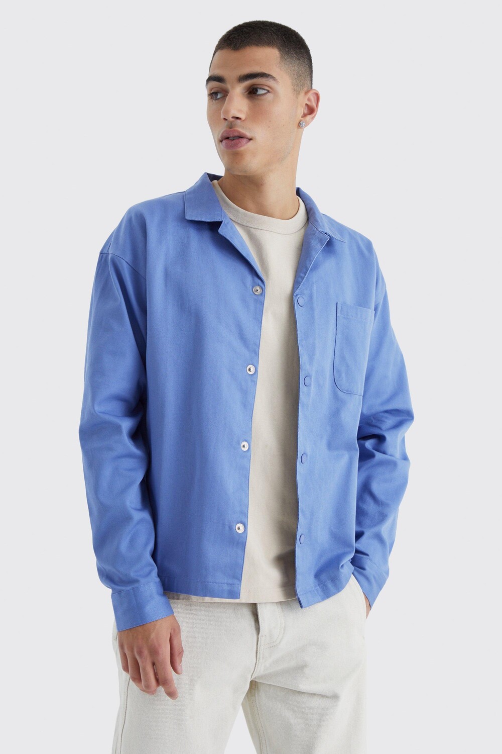 

Твиловая футболка Boxy Revere Harrington boohooMAN, синий