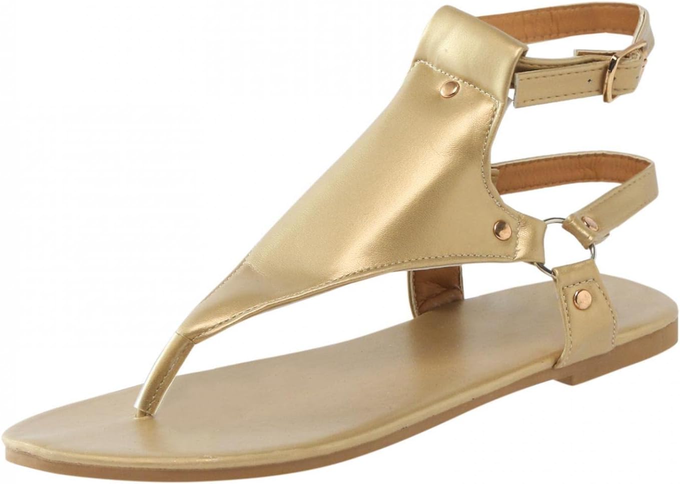 

Элегантные женские сандалии-вьетнамки с открытым носком, плоская подошва, ремешок на щиколотке с пряжкой Generic, золотой
