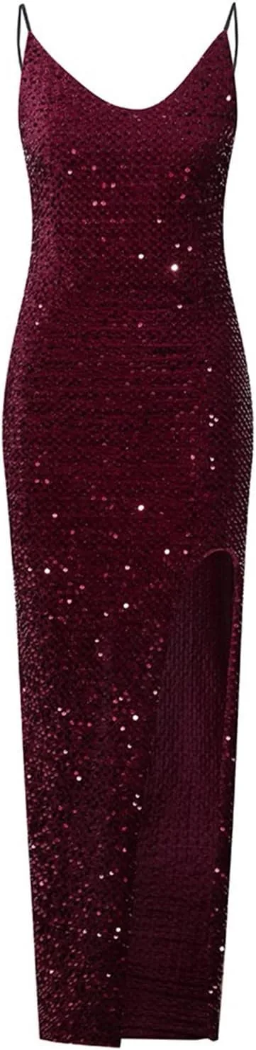 Generic Вечернее платье Formal Dresses for Women 2024 Sexy Glitter Sequin с высоким разрезом, элегантное V-образное декольте, без рукавов, коктейльное — фото 3