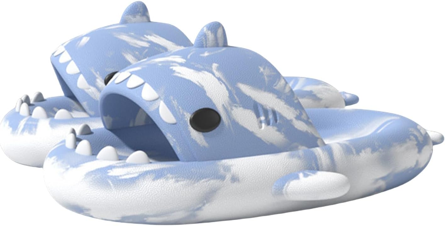 

Тапочки YTHSPNZE в виде акулы, оригинальные и интересные тапочки в виде облачной акулы, нескользящие быстросохнущие тапочки в виде акулы, тапочки из материала EVA в виде акулы «Звездный свет», белый
