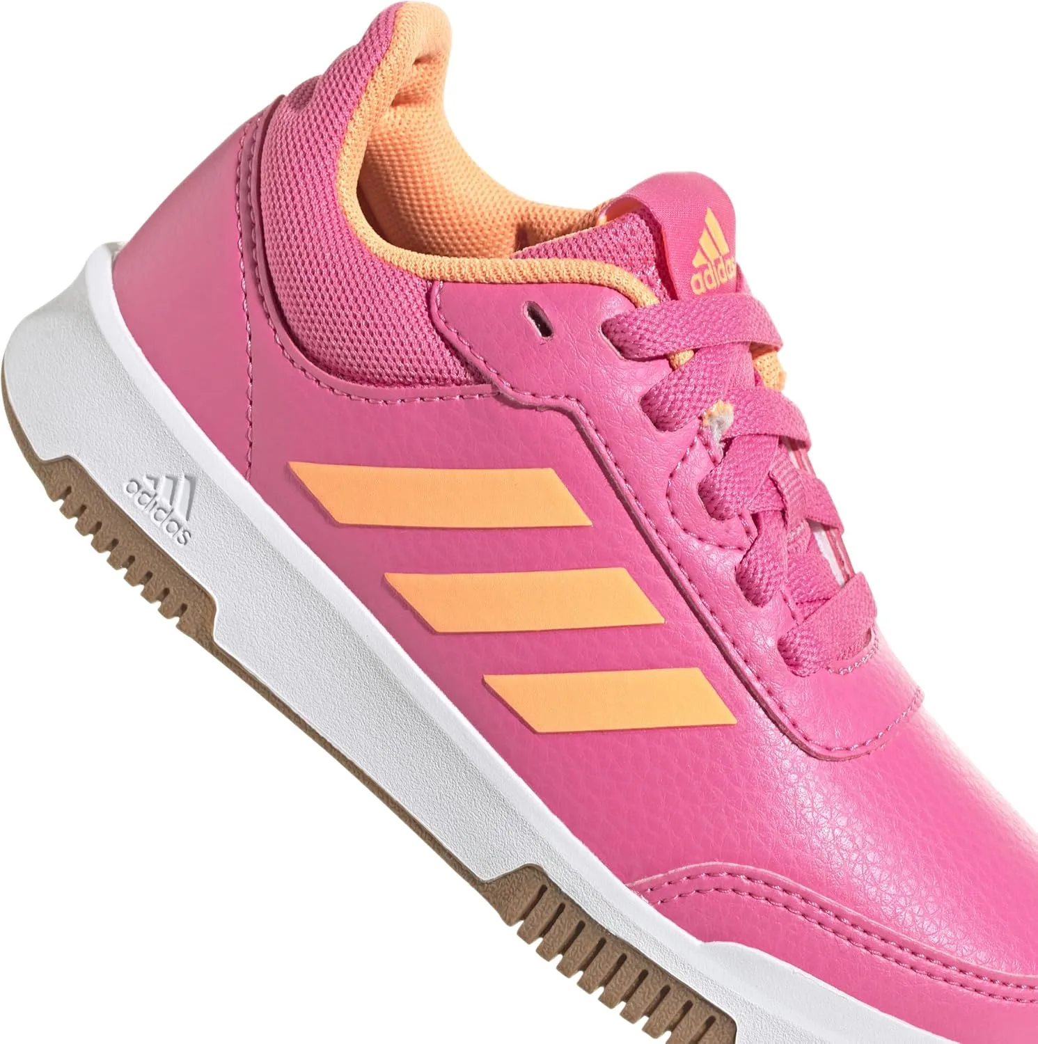 Детские спортивные тренировочные кроссовки Adidas Tensaur на шнуровке, унисекс, белый/оранжевый — фото 2