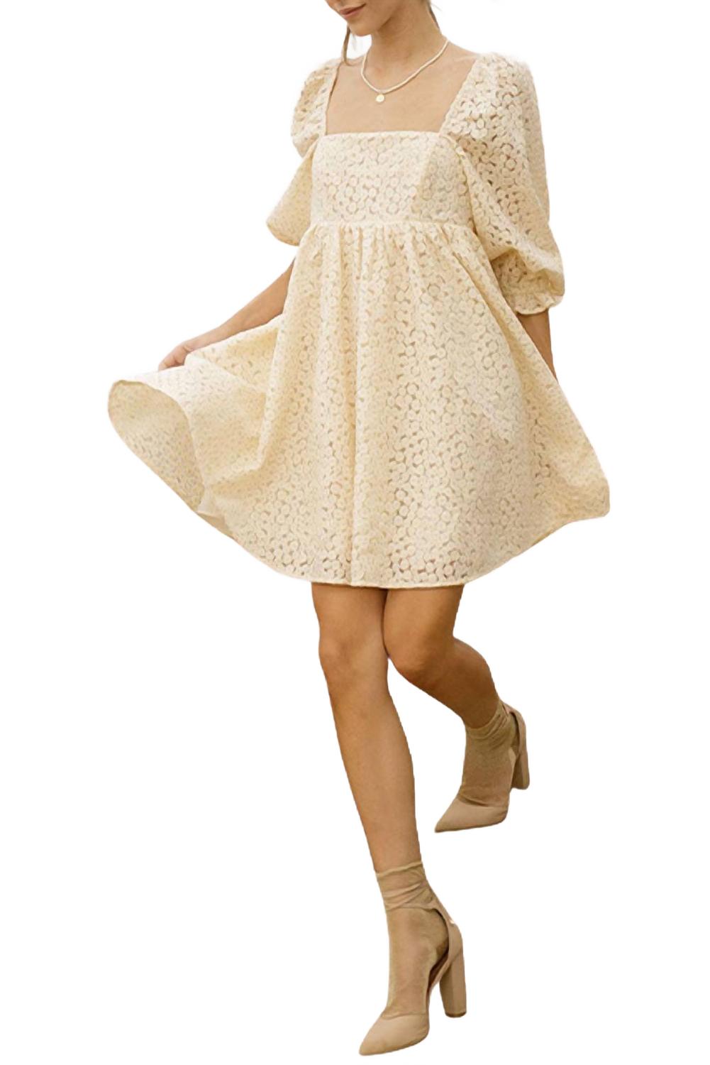 

Кружевное мини-платье-бэби долл в ванильном цвете STORIA, Vanilla