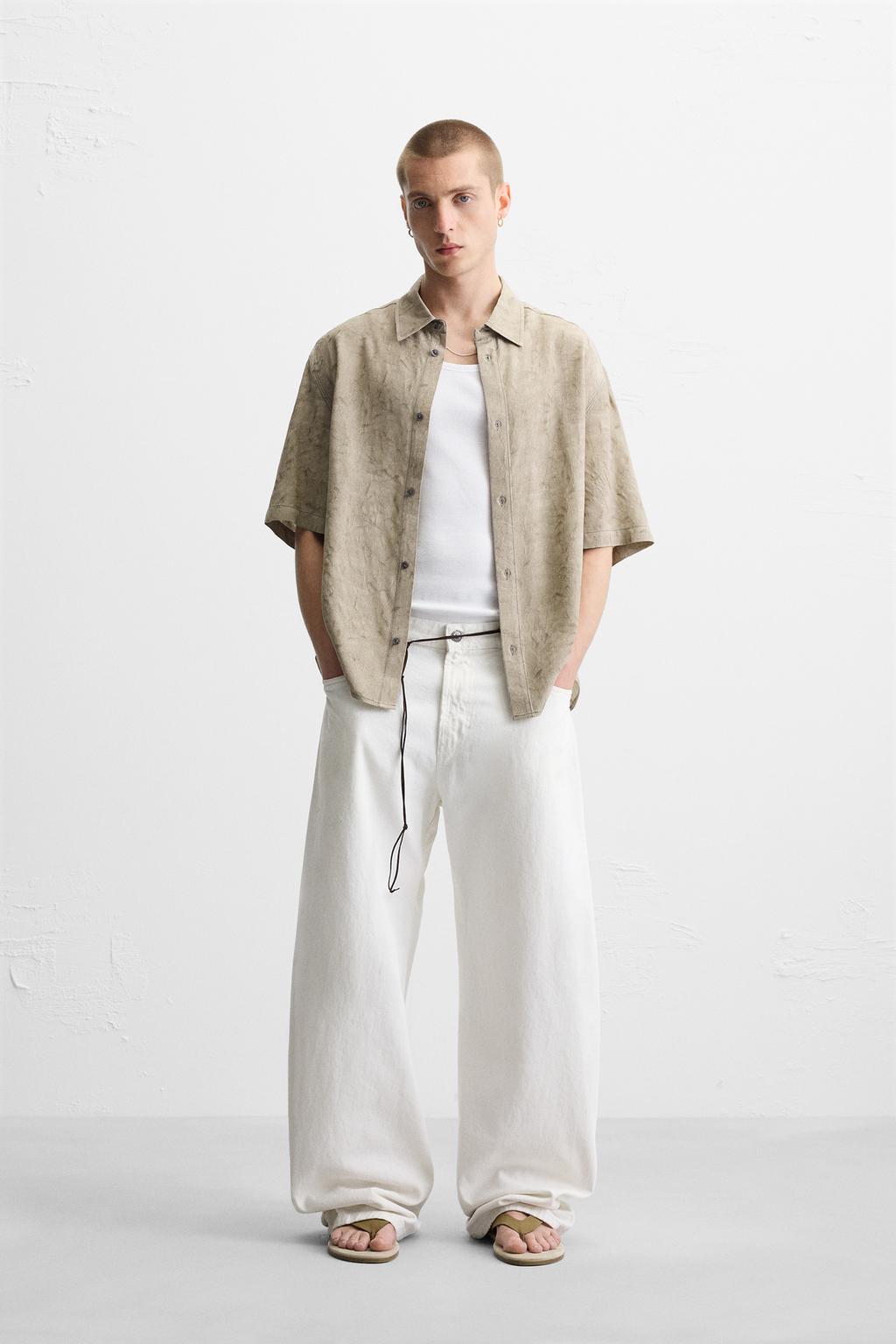 

Жаккардовая рубашка из вискозы ZARA, бежевый