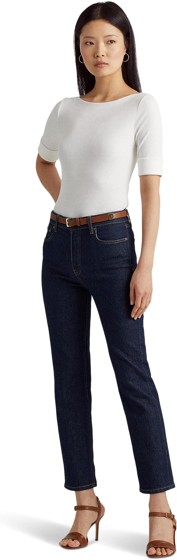 

Топ Lauren Ralph Lauren Stretch Cotton Boatneck Top, белый