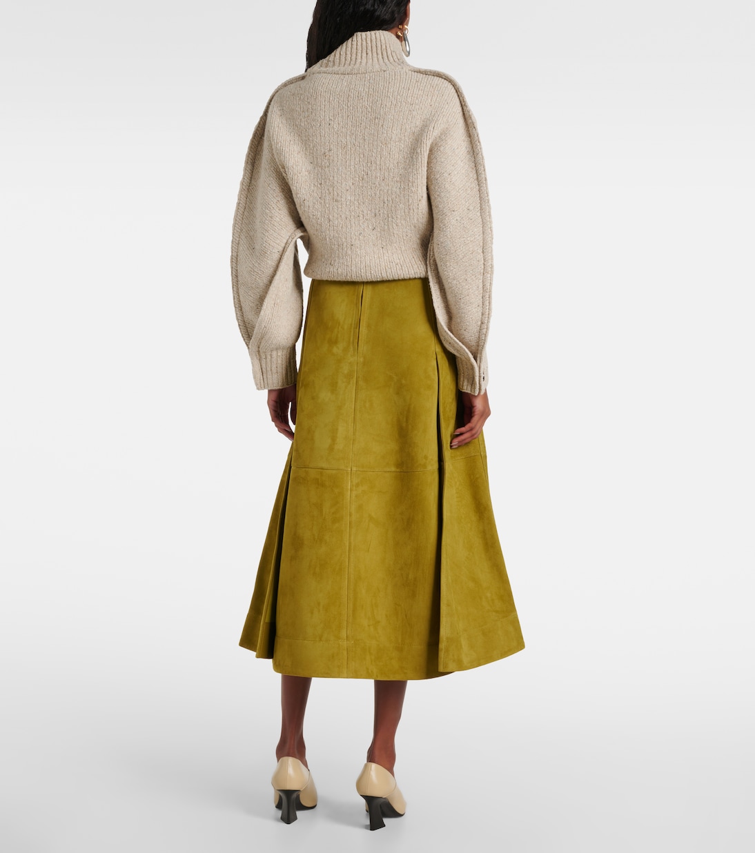 Юбка миди из замши Bottega Veneta, Marsh — фото 3