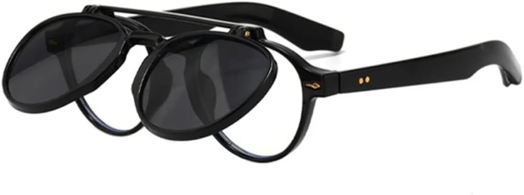 

Популярные модные женские солнцезащитные очки с двойной перемычкой, овальной формы, ретро-очки с откидными линзами, защита от УФ-излучения UV400, мужские очки с заклепками, панк-градиентный дизайн UUPTTPL, Black Gray