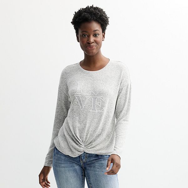 

Женский топ с асимметричным подолом и студийными украшениями Apt. 9, Heather Grey